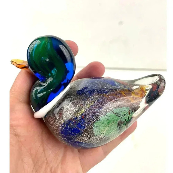 VTG Hand Blown Murano Glass Duck Paperweight Sparkle - Picture 14 of 16